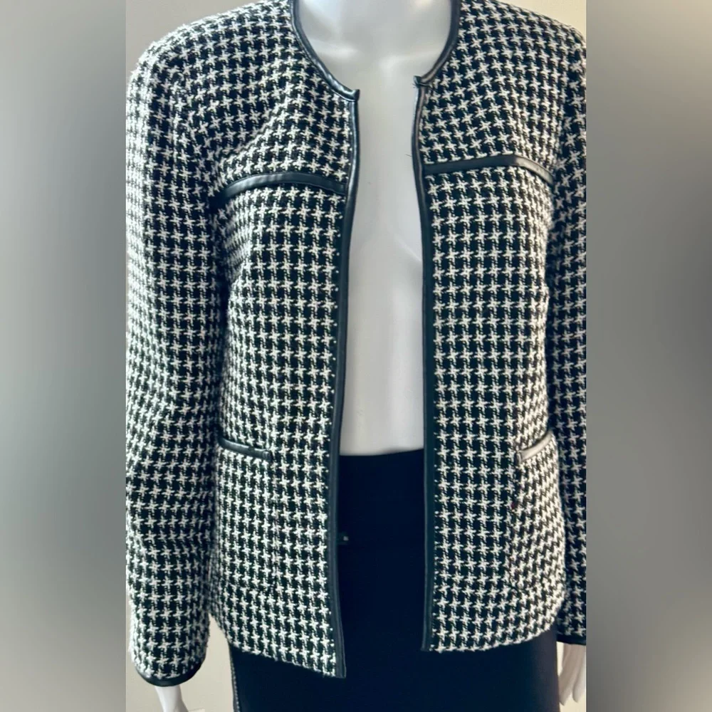Lavender & Honey Anthropologie Black White Boucle Tweed Open Blazer Sz-M. - Picture 6 of 16